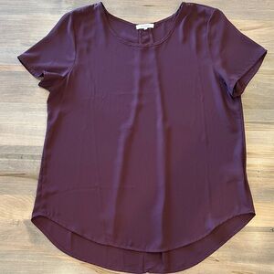 Pleione Deep Plum Short Sleeve Round Neck Blouse
